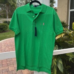 NEW Men's Polo Ralph Lauren NWT Iconic Green Collared Shirt Top Mesh 100% Cotton